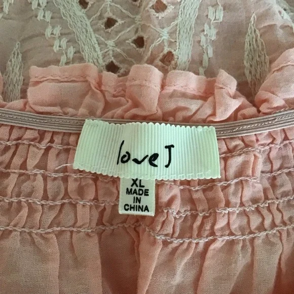 love J Off Shoulder Eyelet Blouse XLARGE Cropped Coral Pink 100% Cotton Romantic - Picture 6 of 16